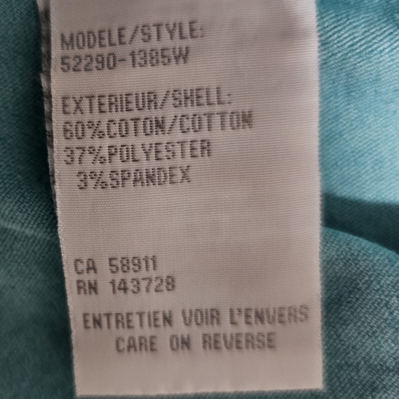 Tribal Jeans Teal Stretchy Jean Jacket Brushed Silver Buttons - Picture 11 of 11